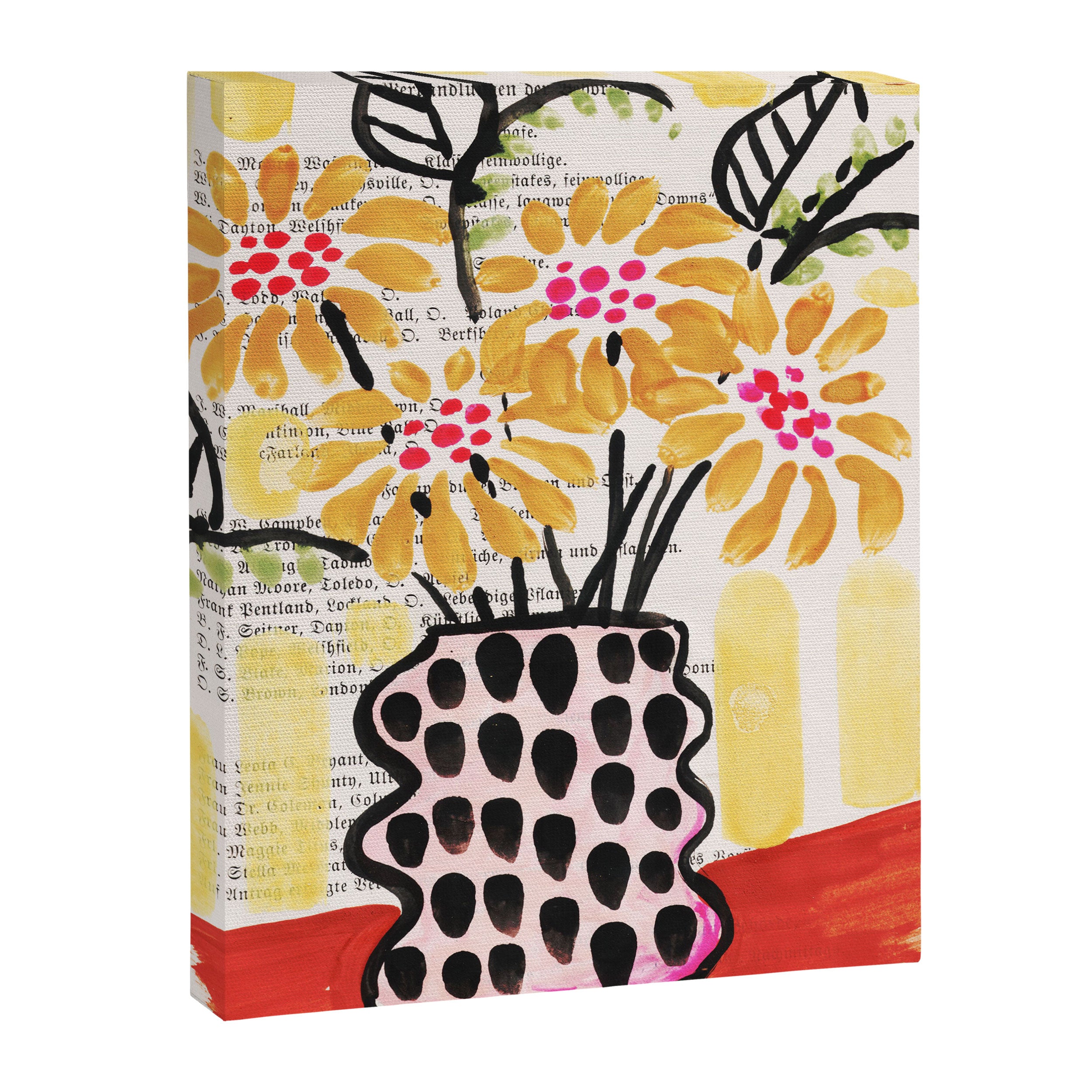 Gouache 2, still life: flowers in a vase with striped wallpaper Canvas Print Gallery Image 6