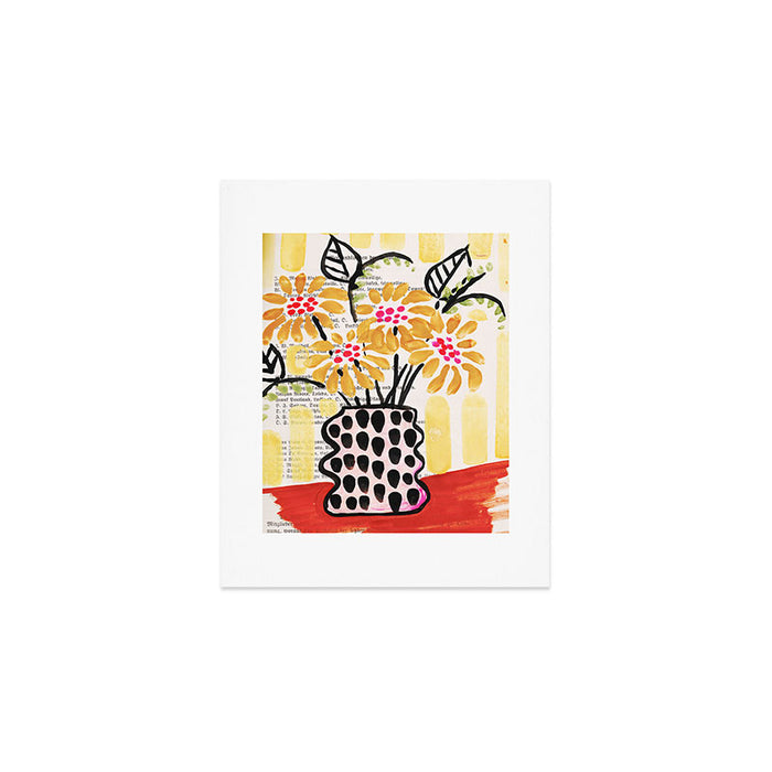Gouache 2, still life: flowers in a vase with striped wallpaper Art Print Gallery Image 1