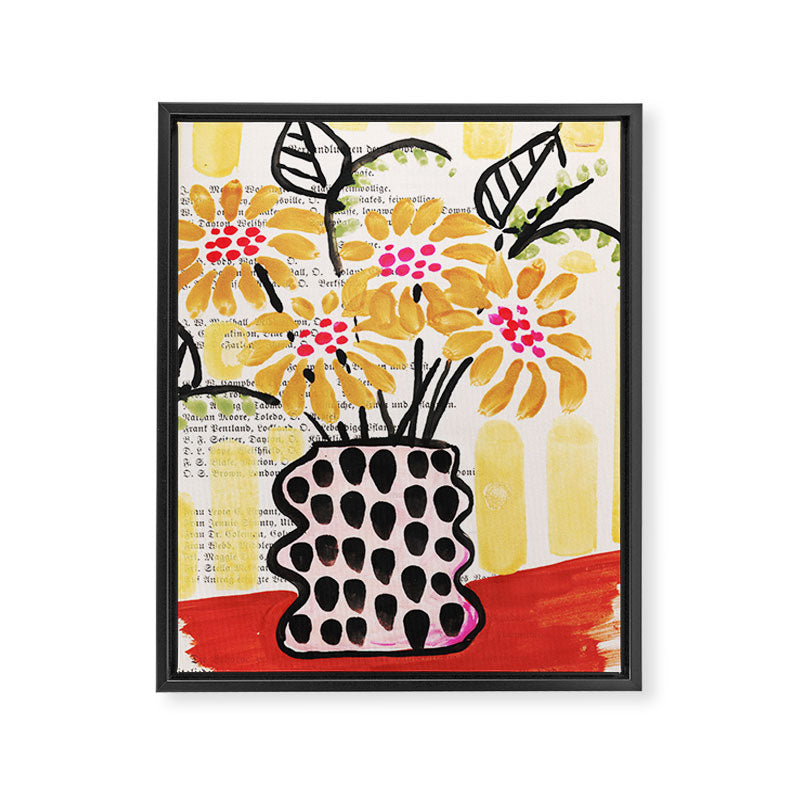 Gouache 2, still life: flowers in a vase with striped wallpaper Framed Canvas Print Gallery Image 6