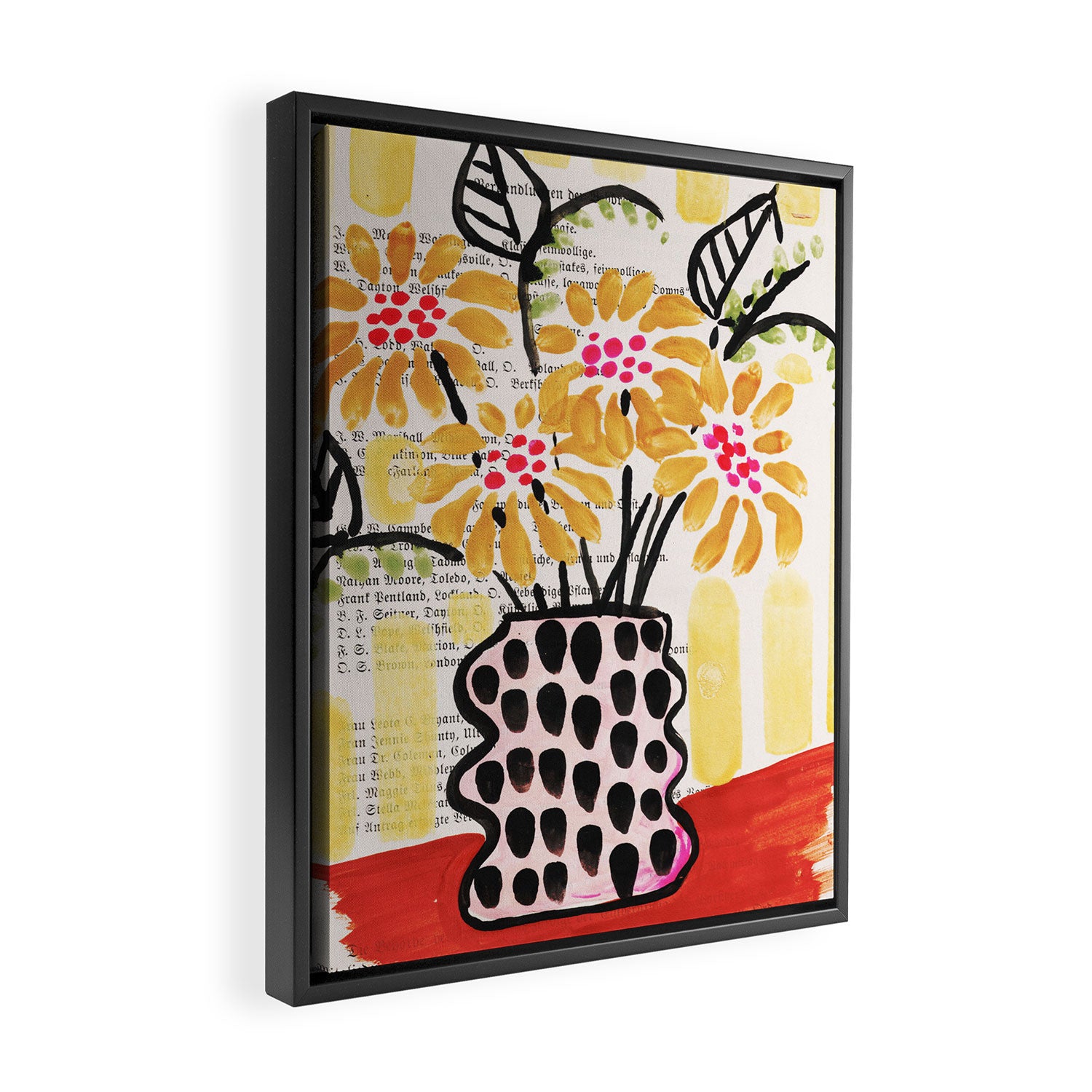 Gouache 2, still life: flowers in a vase with striped wallpaper Framed Canvas Print Gallery Image 2