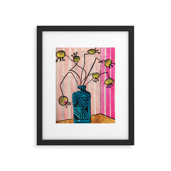 Gouache 6, crazy flowers in a vase mid century style still life Framed Art Print Gallery Image 1