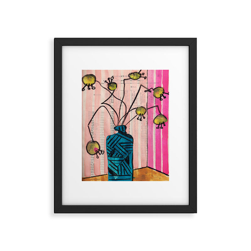 Gouache 6, crazy flowers in a vase mid century style still life Framed Art Print Gallery Image 5