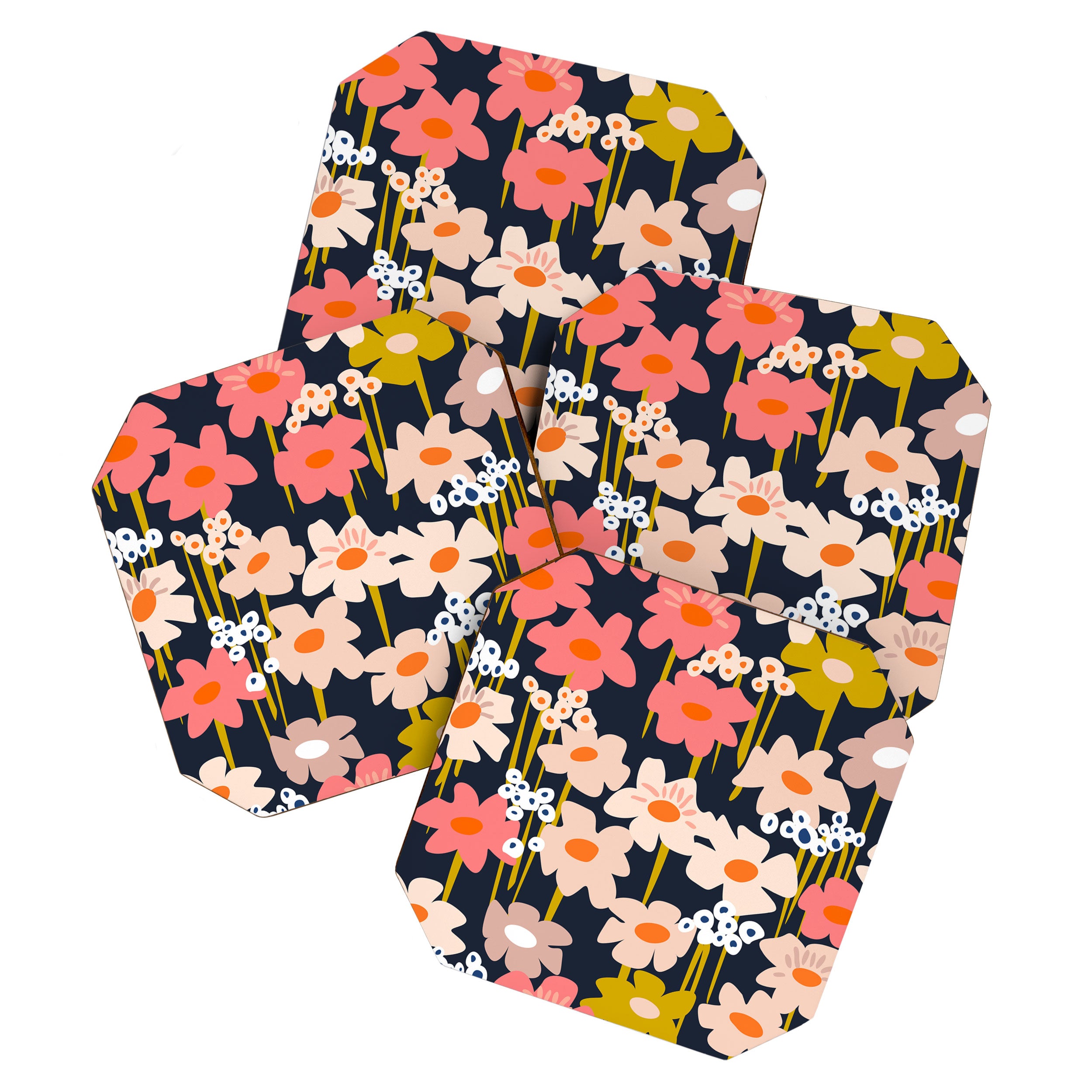 Groovy Flowers retro pattern Coaster Gallery Image 1