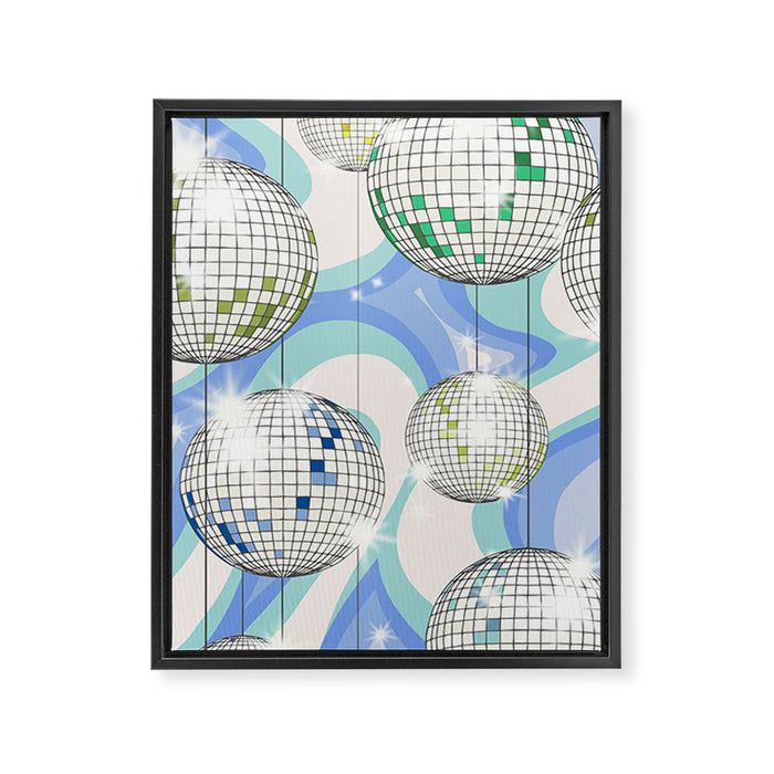 Groovy Party disco ball blue Framed Canvas Print Gallery Image 1
