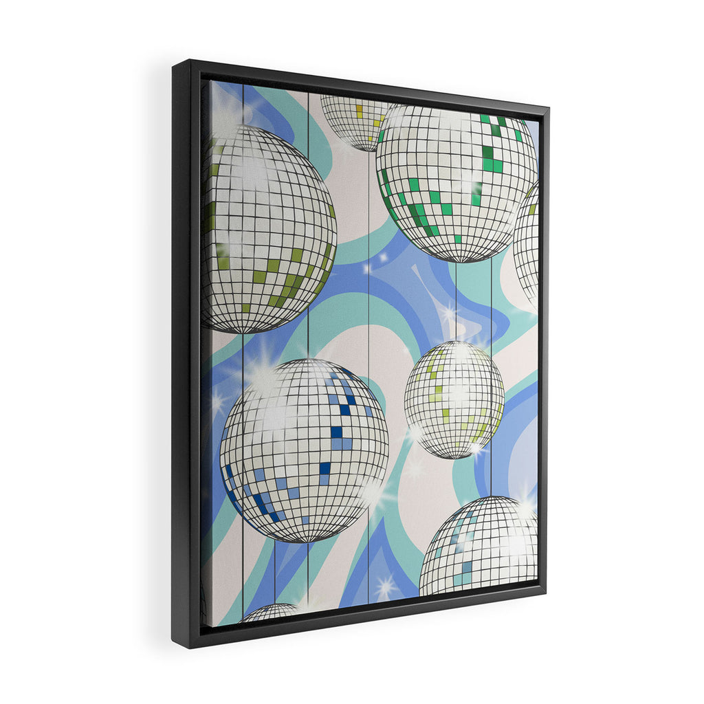 Groovy Party disco ball blue Framed Canvas Print Gallery Image 2