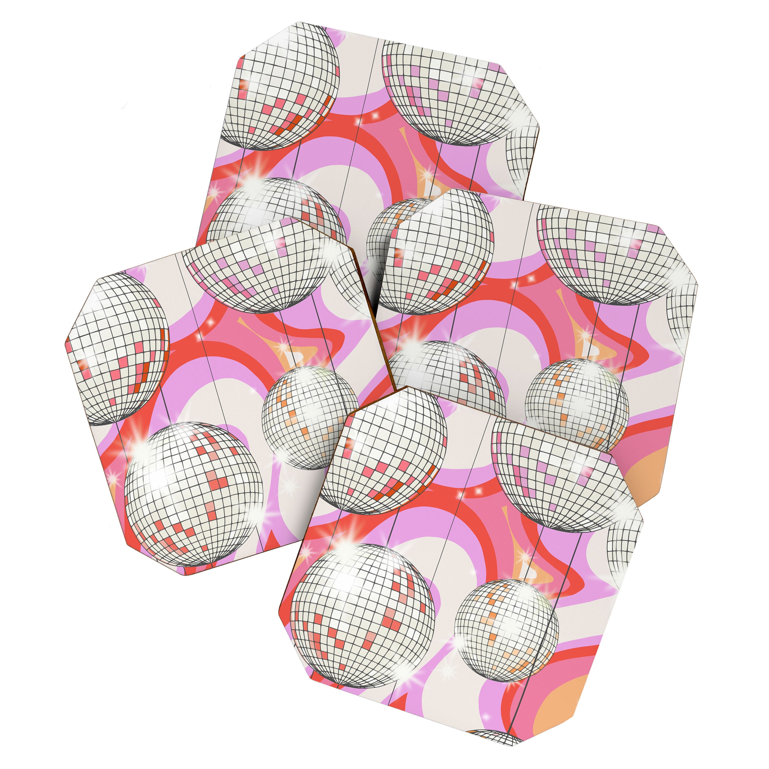 Groovy Party disco ball pink Coaster Gallery Image 1