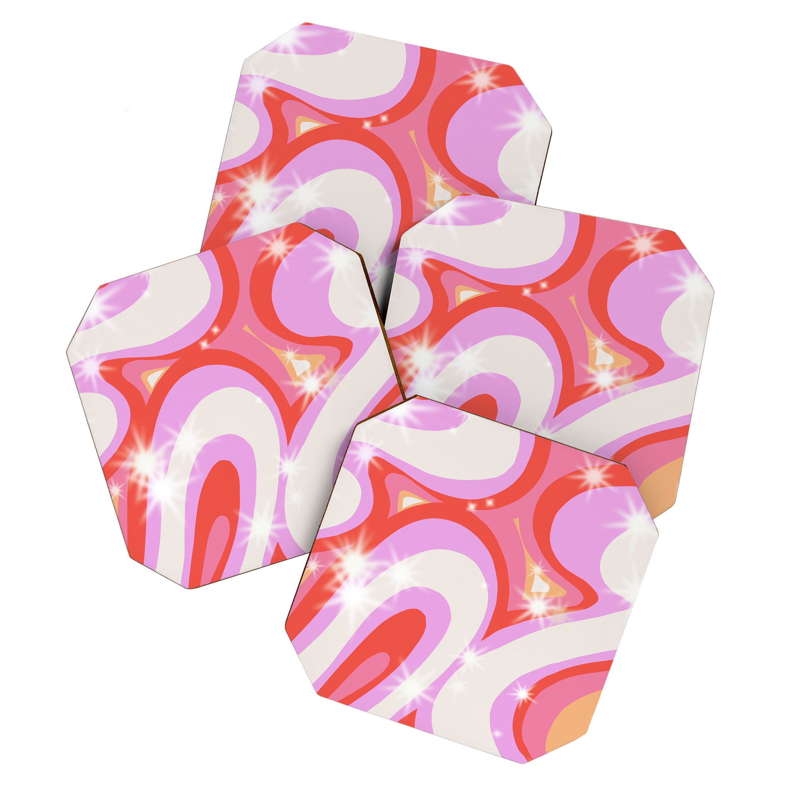 Groovy Party swirls pink Coaster Gallery Image 1