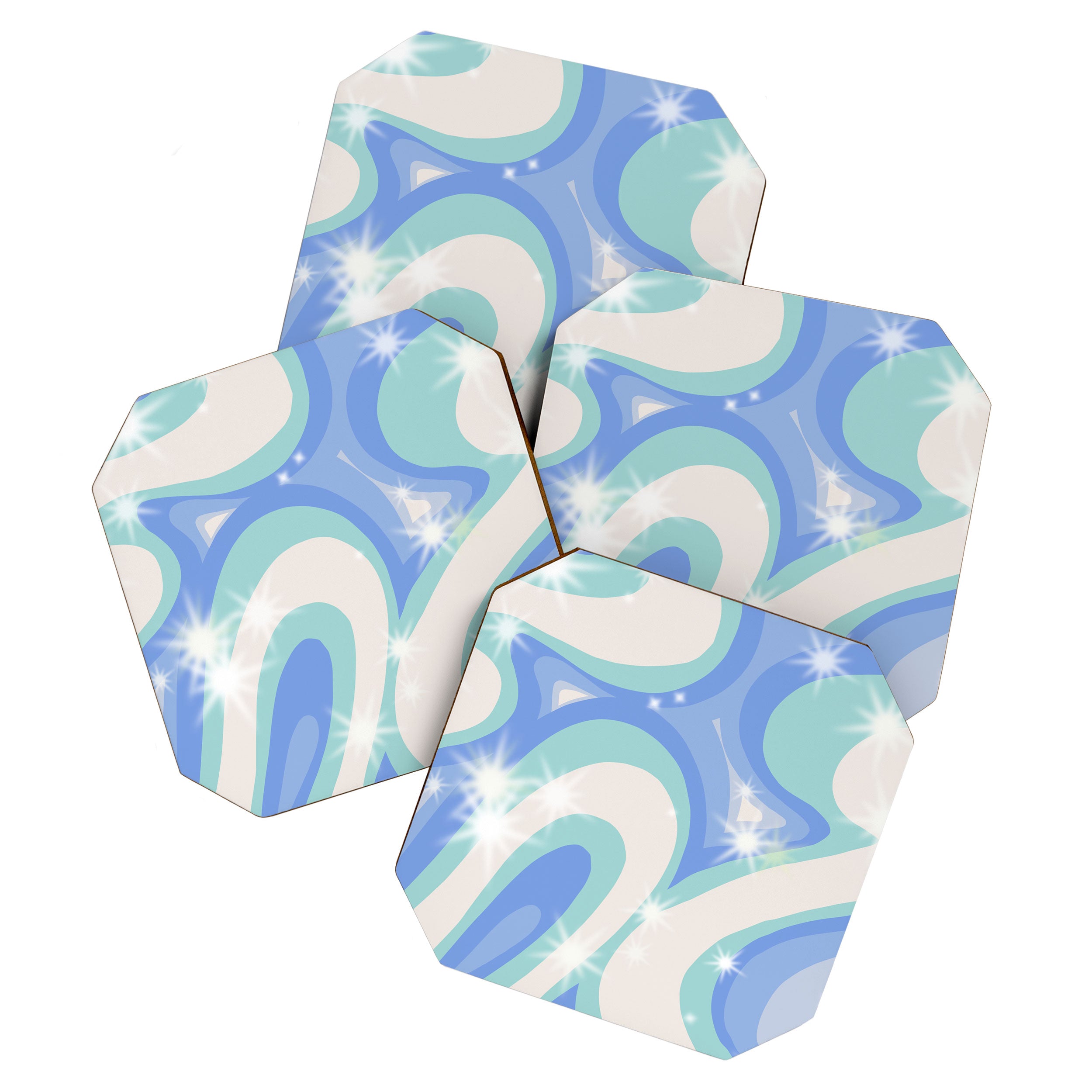 Groovy retro swirls blue Coaster Gallery Image 1