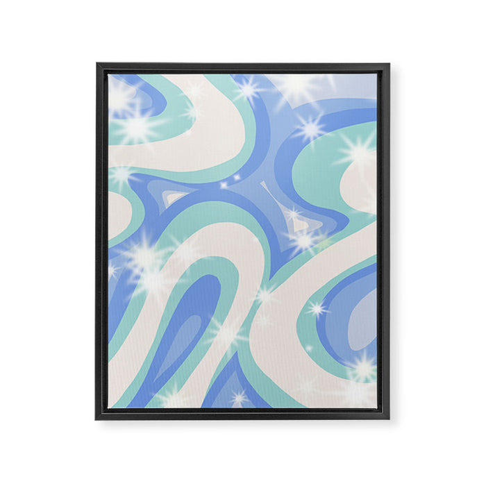 Groovy retro swirls blue Framed Canvas Print Gallery Image 1