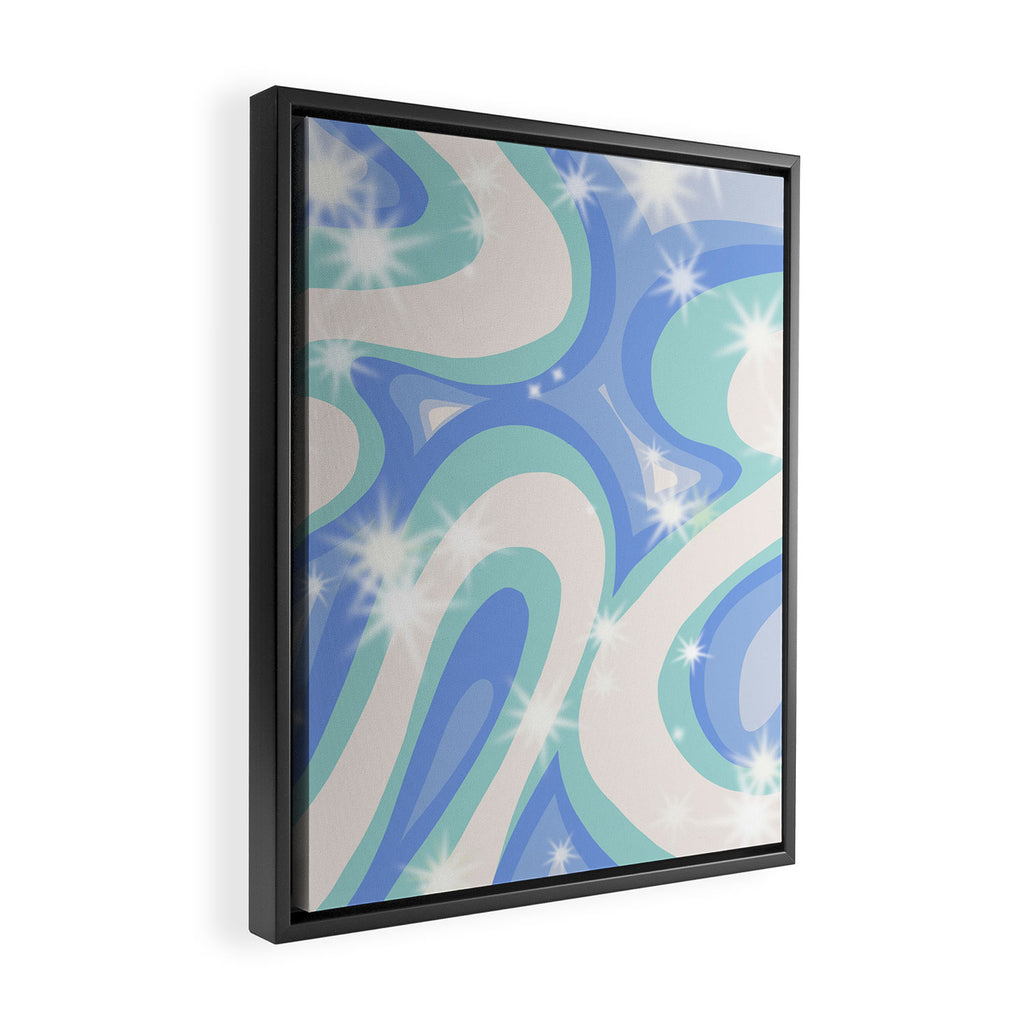 Groovy retro swirls blue Framed Canvas Print Gallery Image 2