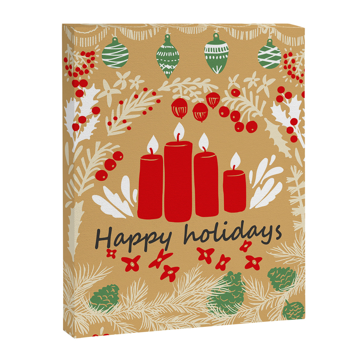 happy holidays christmas greetings - folk art illustration Canvas Print Gallery Image 6
