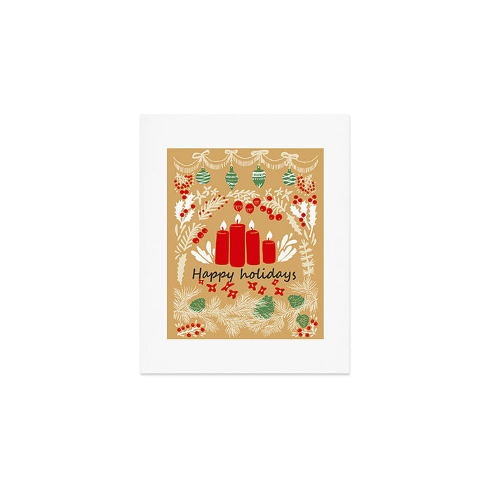 happy holidays christmas greetings - folk art illustration Art Print Gallery Image 1