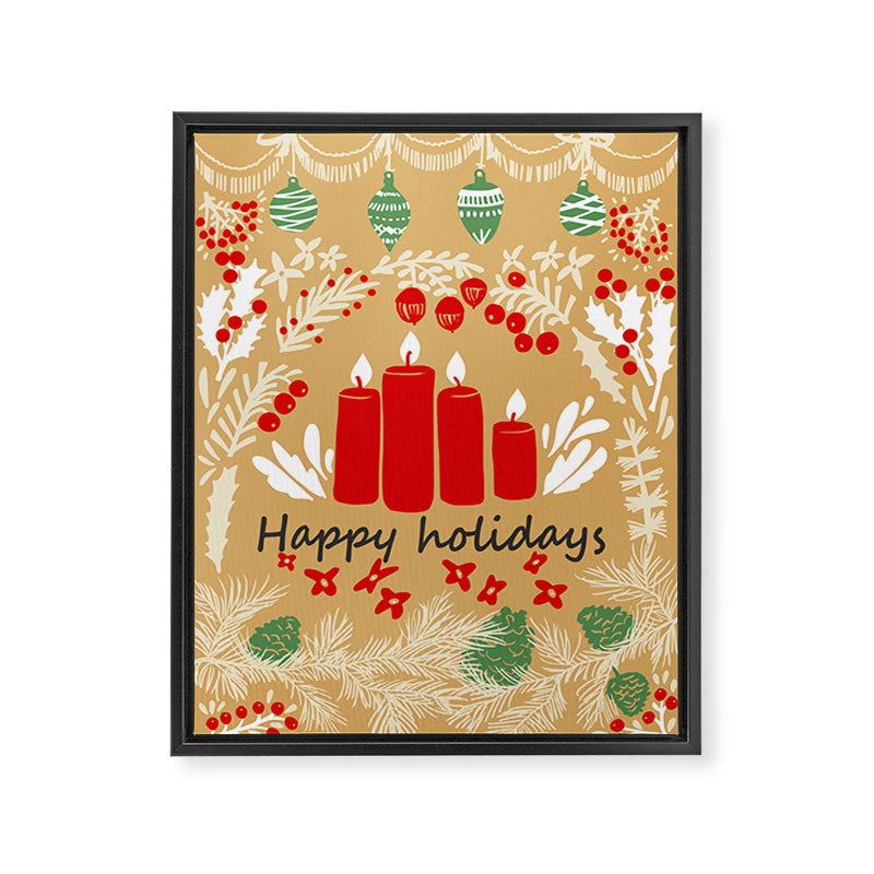 happy holidays christmas greetings - folk art illustration Framed Canvas Print Gallery Image 6
