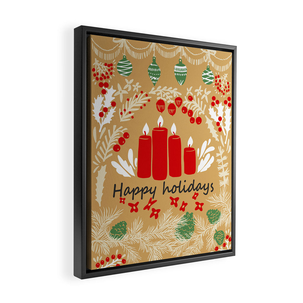 happy holidays christmas greetings - folk art illustration Framed Canvas Print Gallery Image 2