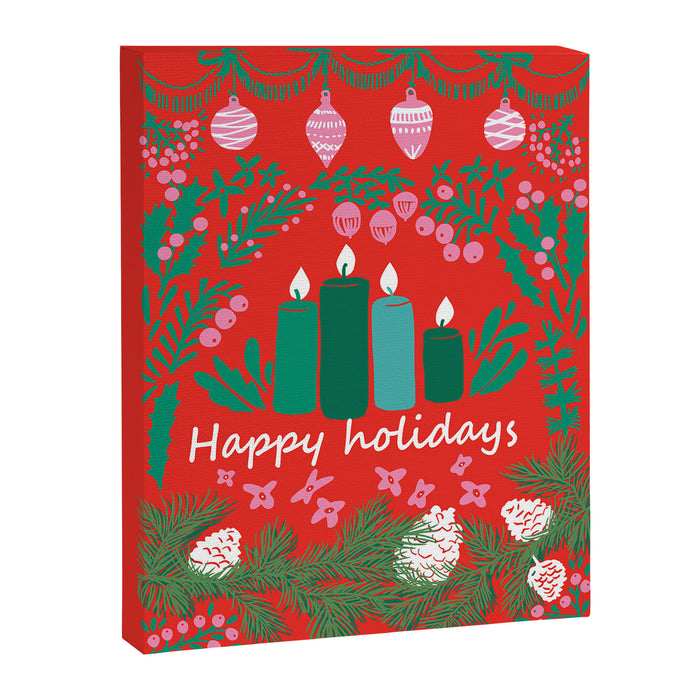 happy holidays greetings - folk art illustration Canvas Print Gallery Image 1