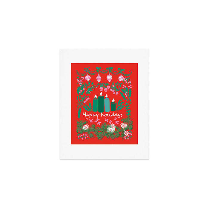 happy holidays greetings - folk art illustration Art Print Gallery Image 1