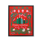 happy holidays greetings - folk art illustration Framed Canvas Print Gallery Image 6