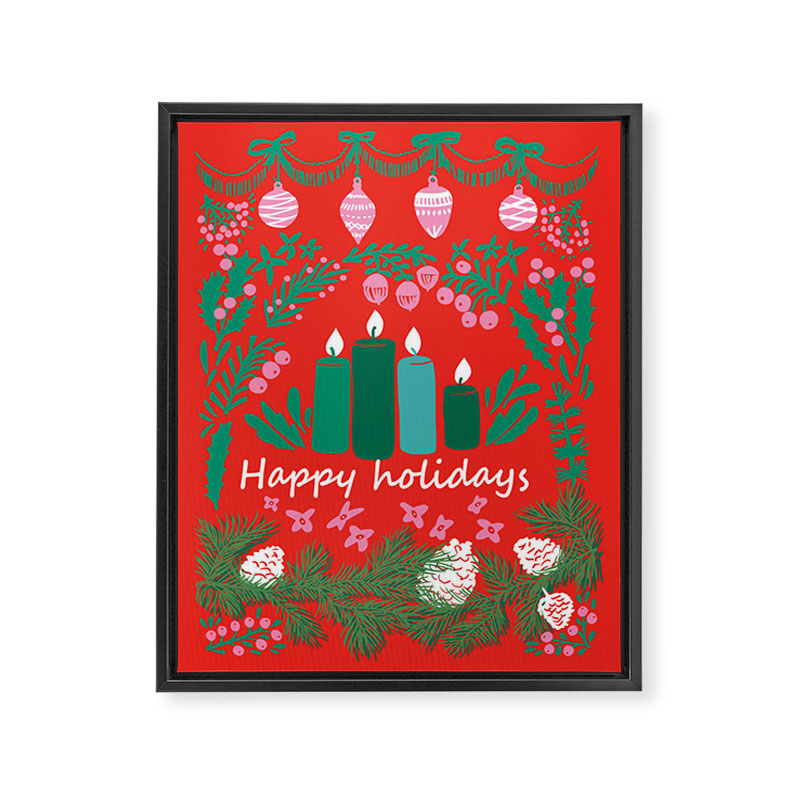 happy holidays greetings - folk art illustration Framed Canvas Print Gallery Image 6
