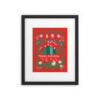 happy holidays greetings - folk art illustration Framed Art Print Gallery Image 5