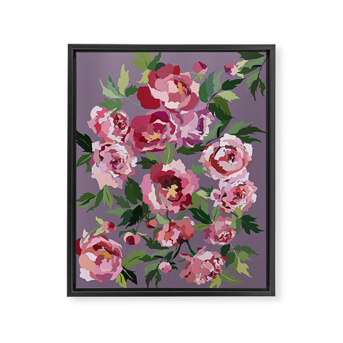 Happy peony lilac background Framed Canvas Print Gallery Image 1