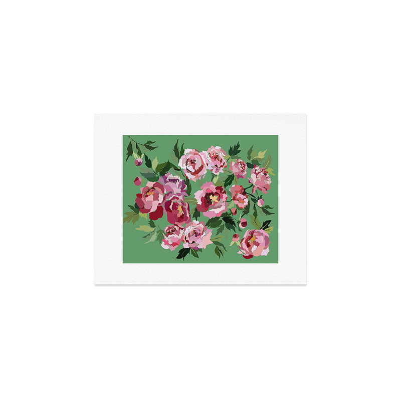 Happy peony vintage mint background Art Print Gallery Image 1