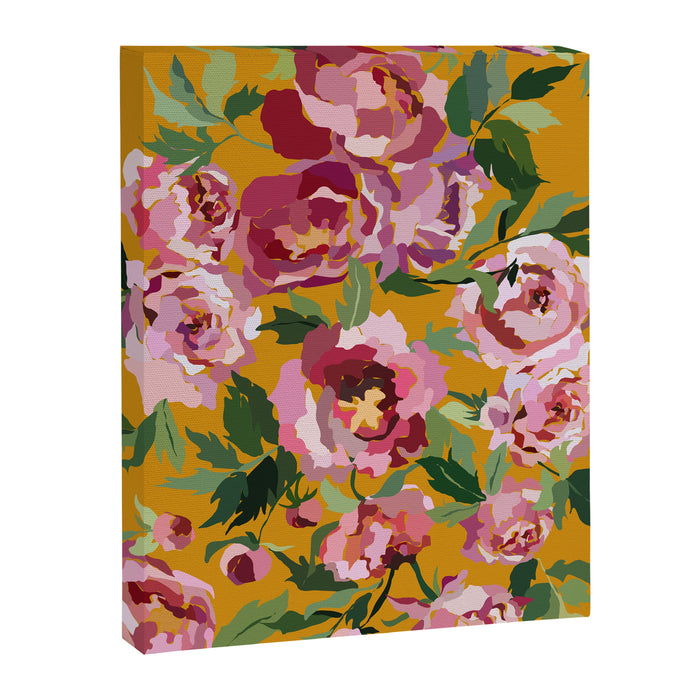 Happy peony with mustard yellow background Canvas Print Gallery Image 1