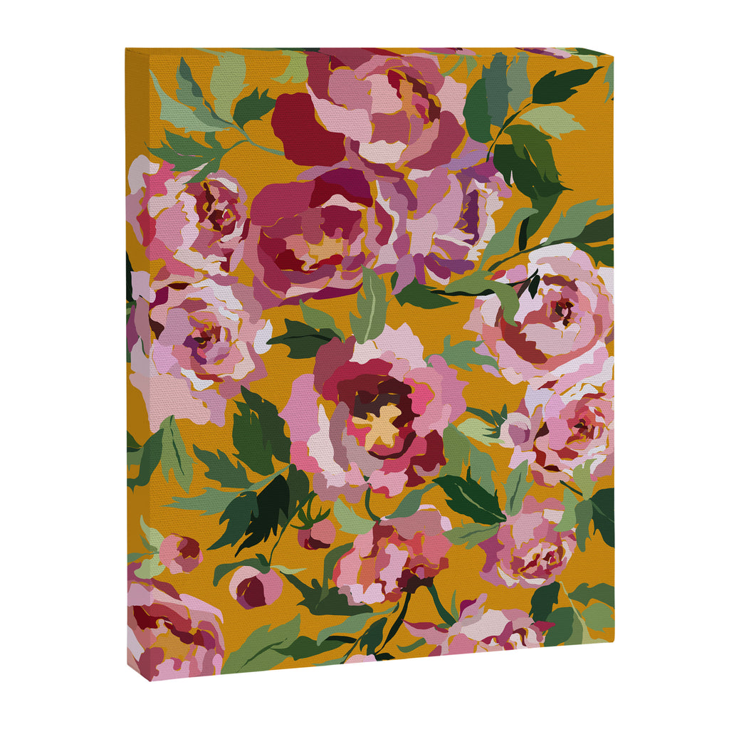 Happy peony with mustard yellow background Canvas Print Gallery Image 6