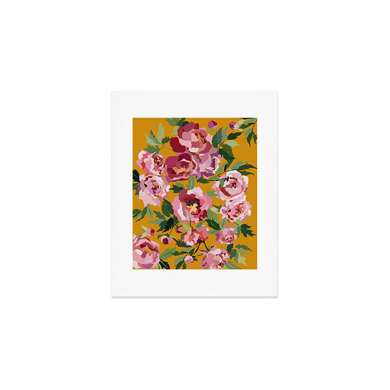 Happy peony with mustard yellow background Art Print Gallery Image 1