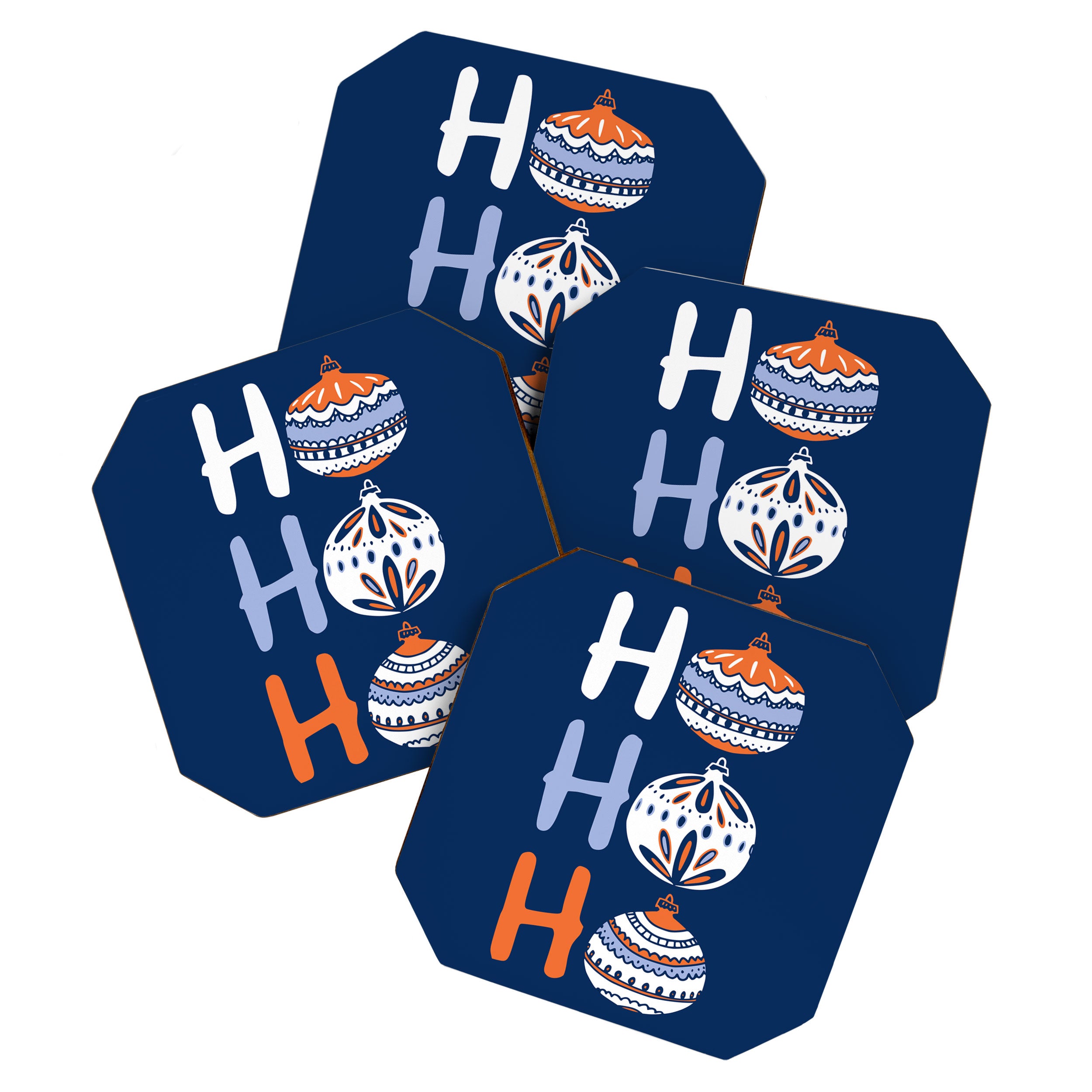 HoHoHo Cheerful little Christmas Illustration blue Coaster Gallery Image 1