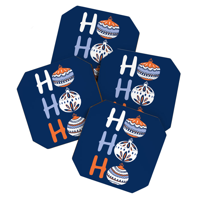HoHoHo Cheerful little Christmas Illustration blue Coaster Gallery Image 1