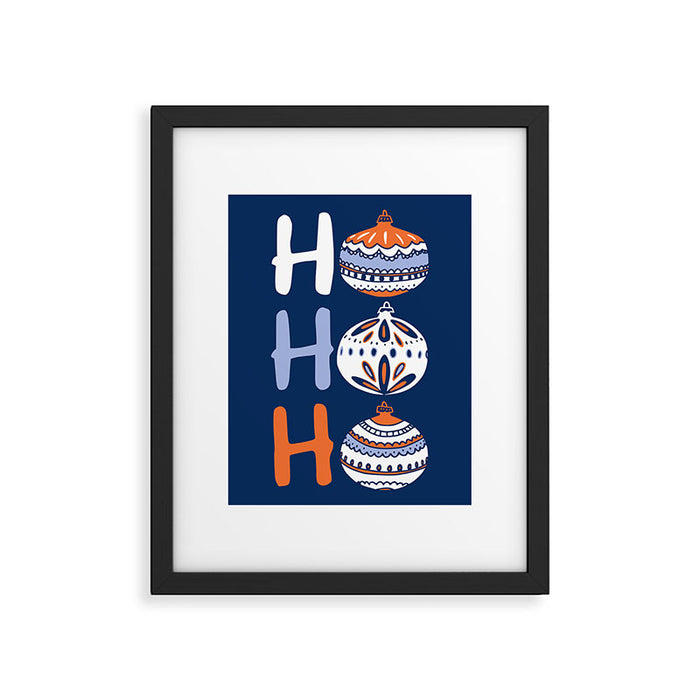 HoHoHo Cheerful little Christmas Illustration blue Framed Art Print Gallery Image 1