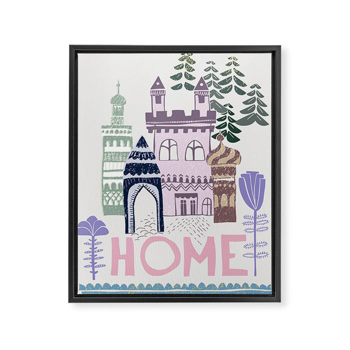 Home Block print lilac Framed Canvas Print Gallery Image 1