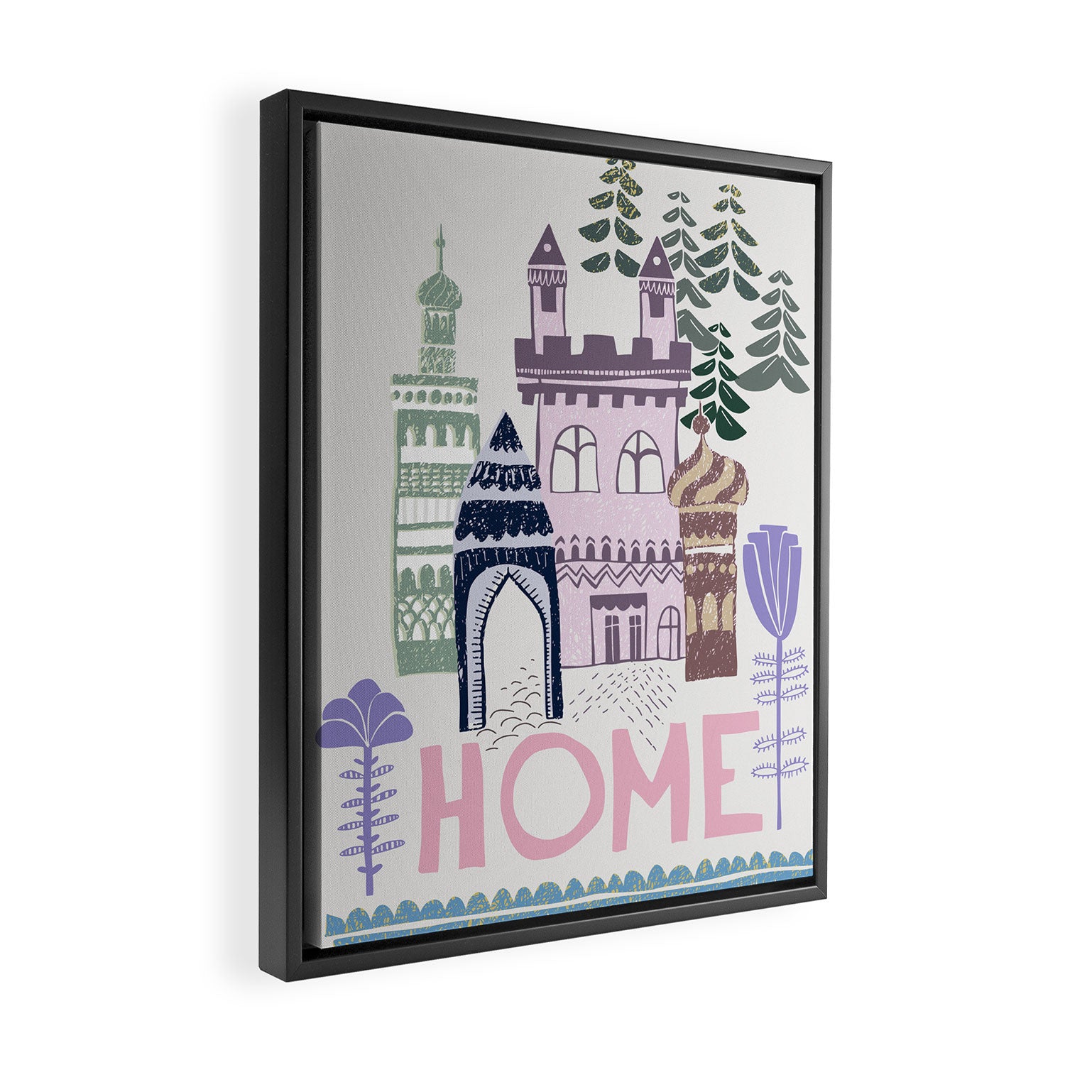 Home Block print lilac Framed Canvas Print Gallery Image 2