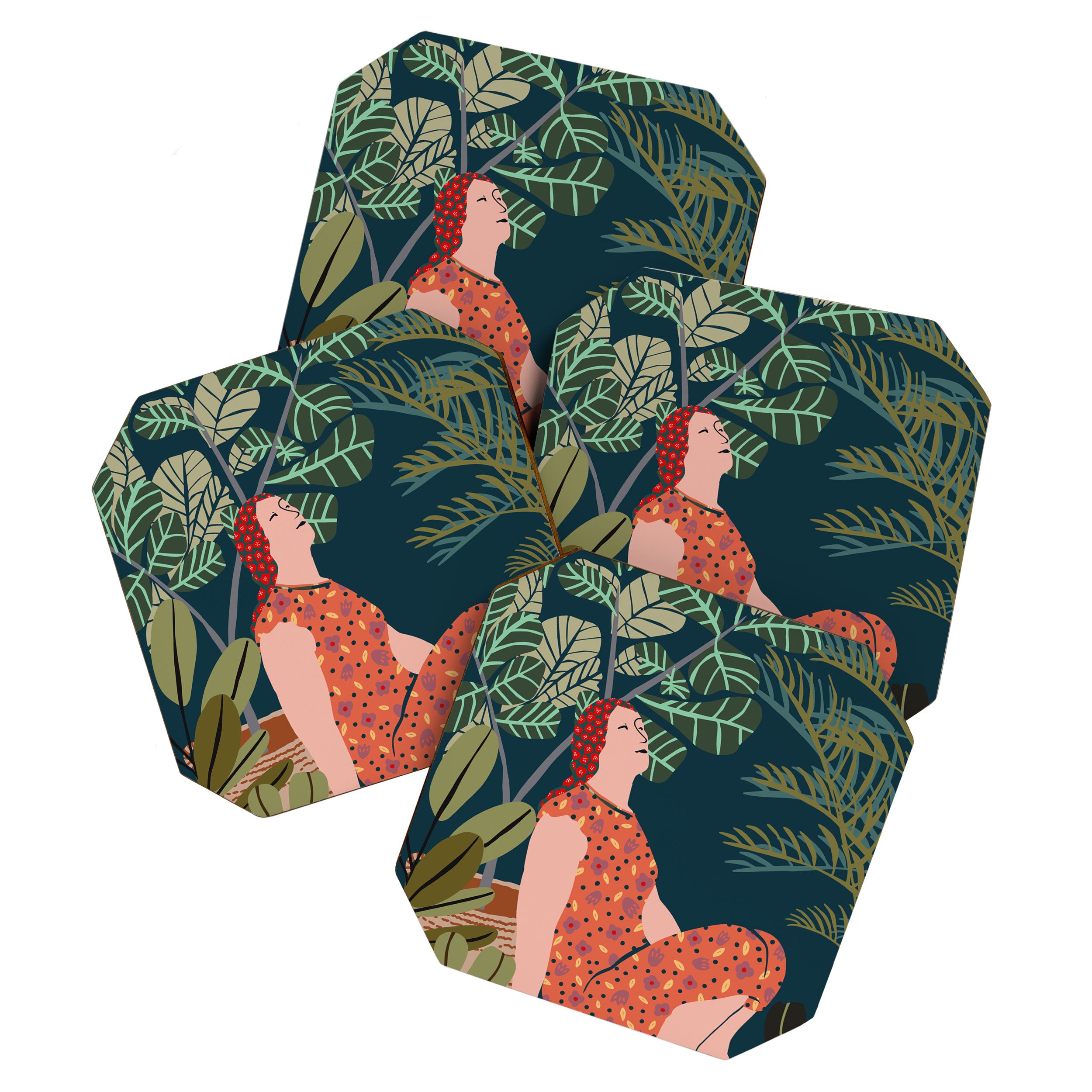Inhale green  - jungle night at home Coaster Gallery Image 1
