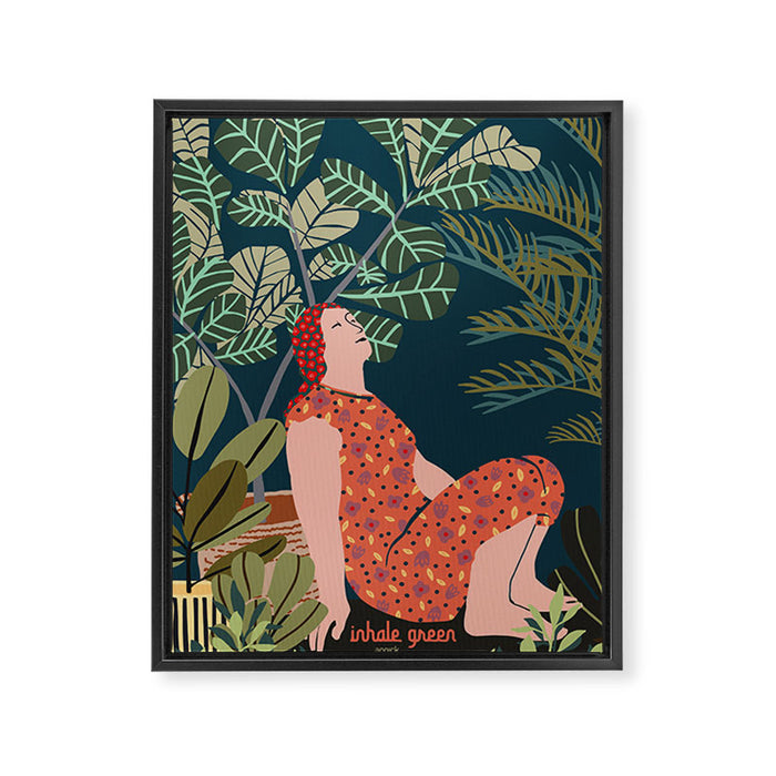 Inhale green  - jungle night at home Framed Canvas Print Gallery Image 1
