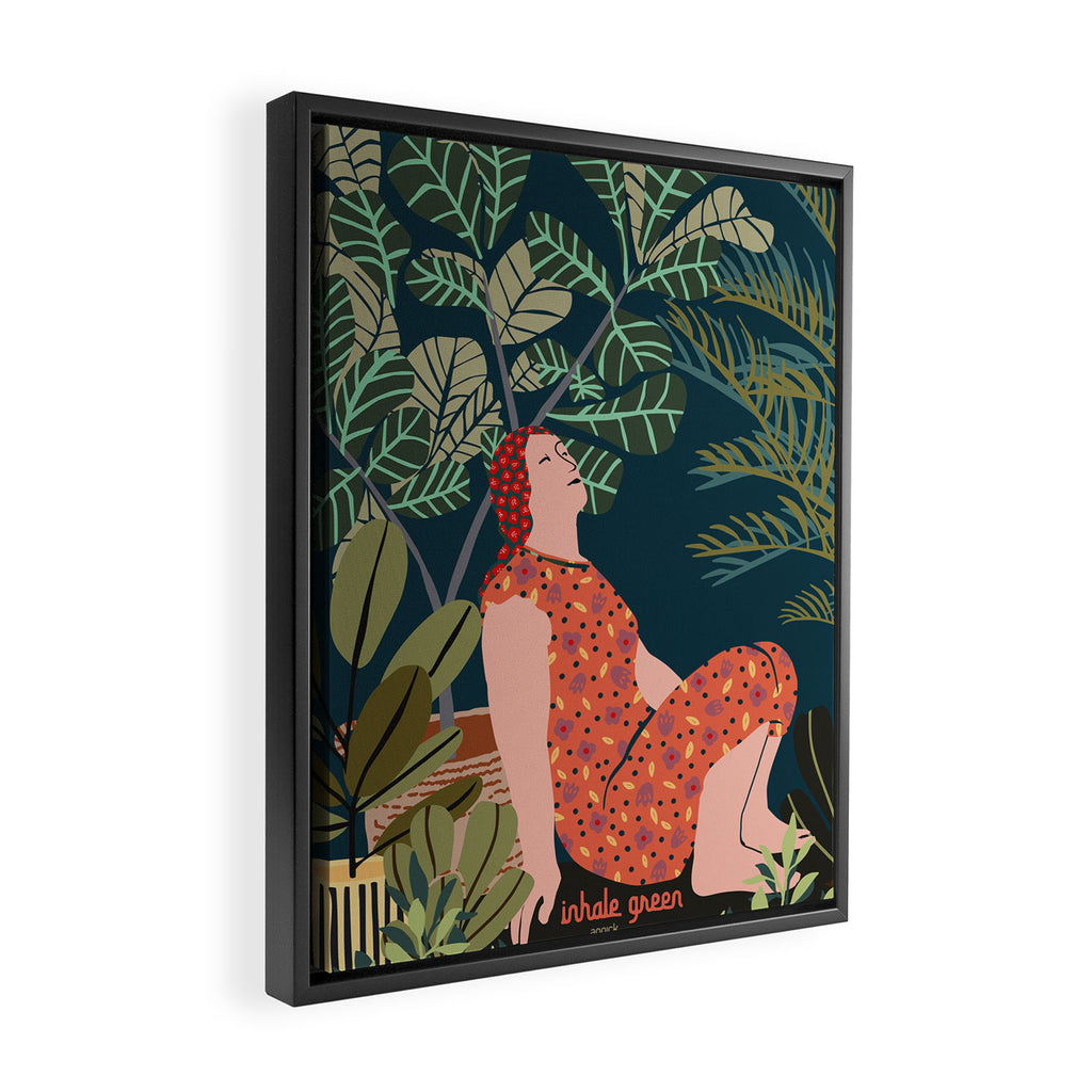 Inhale green  - jungle night at home Framed Canvas Print Gallery Image 2