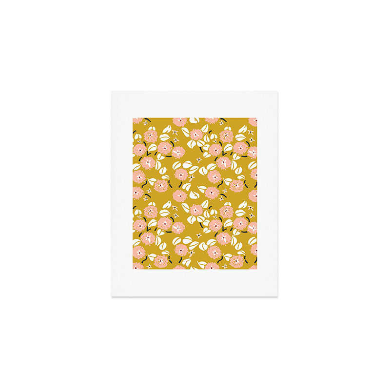 japanese Flowers light mustard Art Print Gallery Image 1