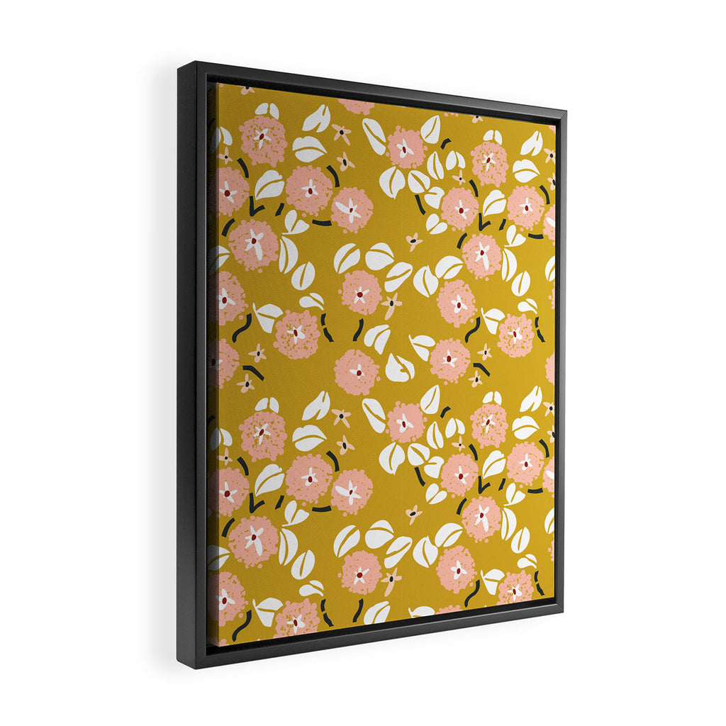 japanese Flowers light mustard Framed Canvas Print Gallery Image 2