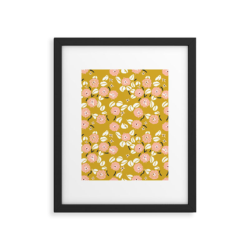 japanese Flowers light mustard Framed Art Print Gallery Image 6
