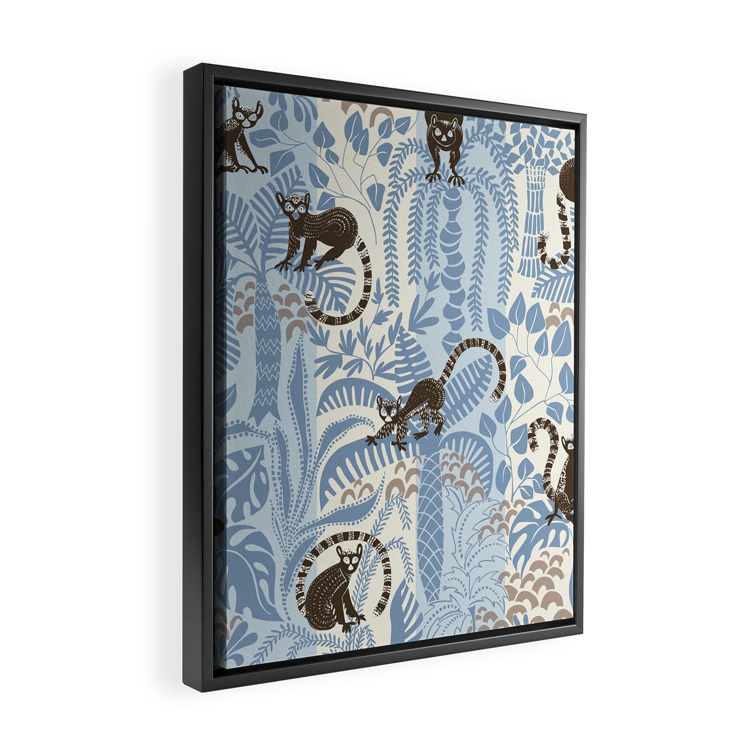 Jungle adventure striped blue Framed Canvas Print Gallery Image 2