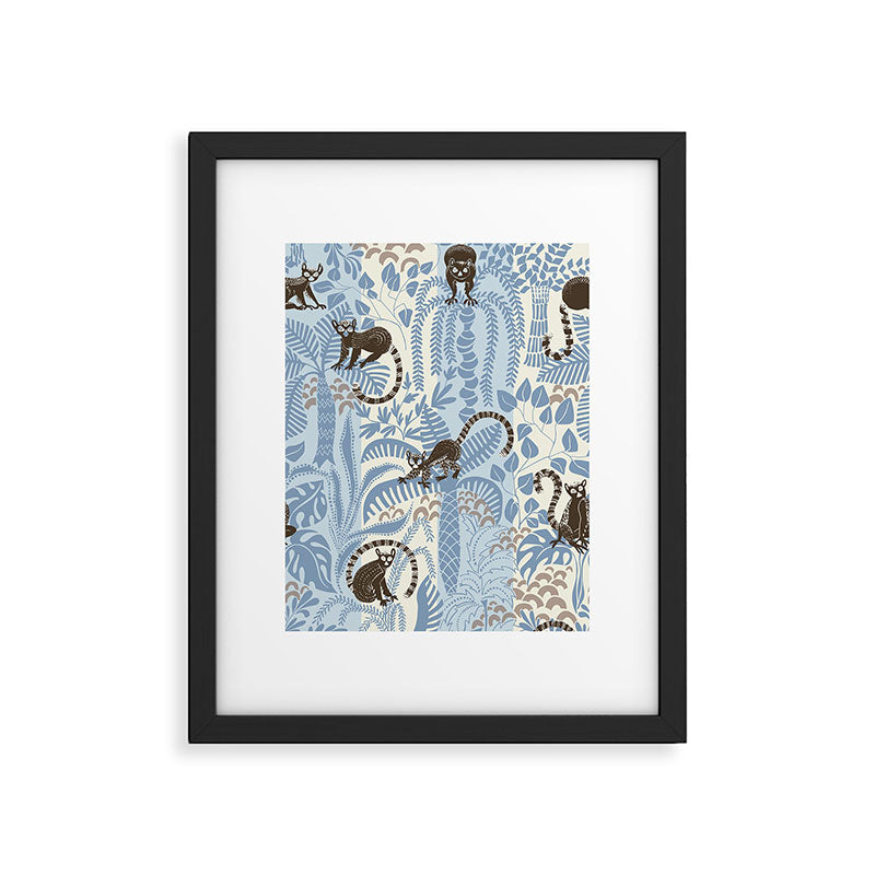 Jungle adventure striped blue Framed Art Print Gallery Image 5