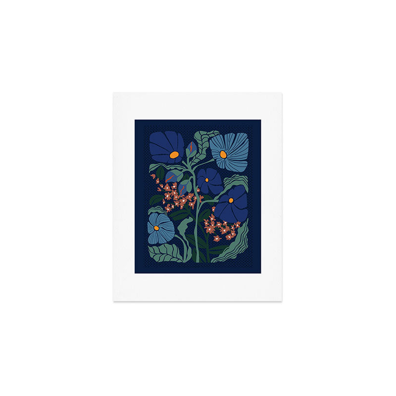 Klimt flower dark blue Art Print Gallery Image 1