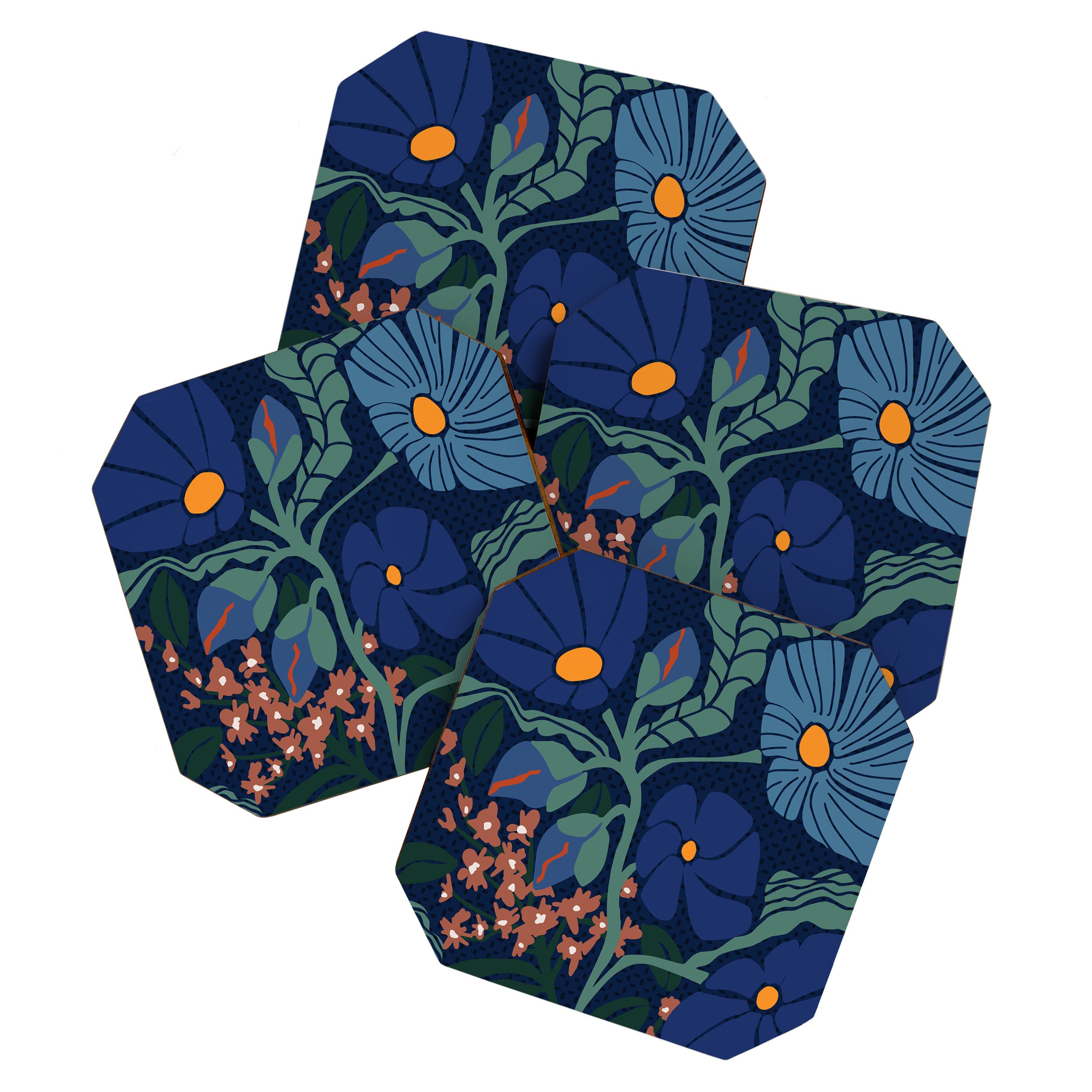 Klimt flower dark blue Coaster Gallery Image 1