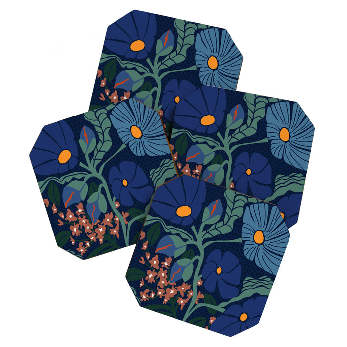 Klimt flower dark blue Coaster Gallery Image 1