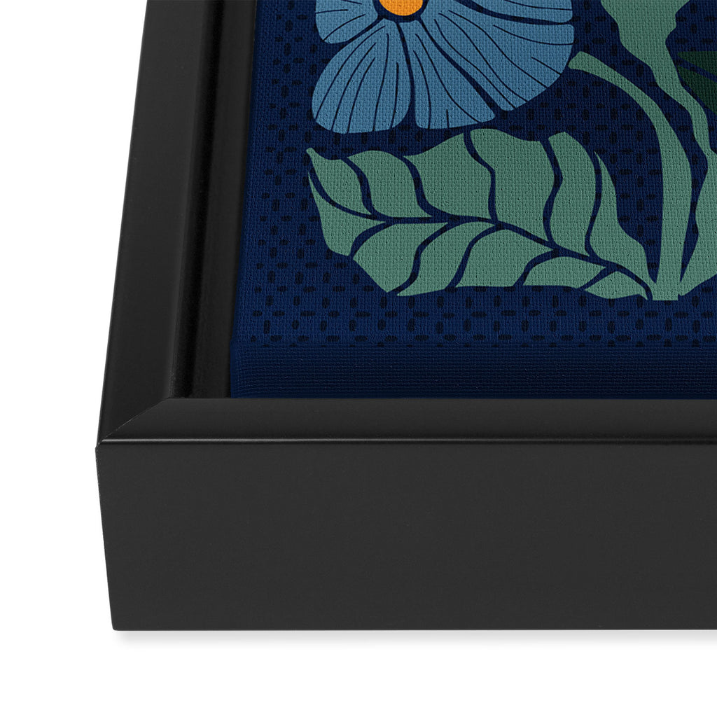 Klimt flower dark blue Framed Canvas Print Gallery Image 3