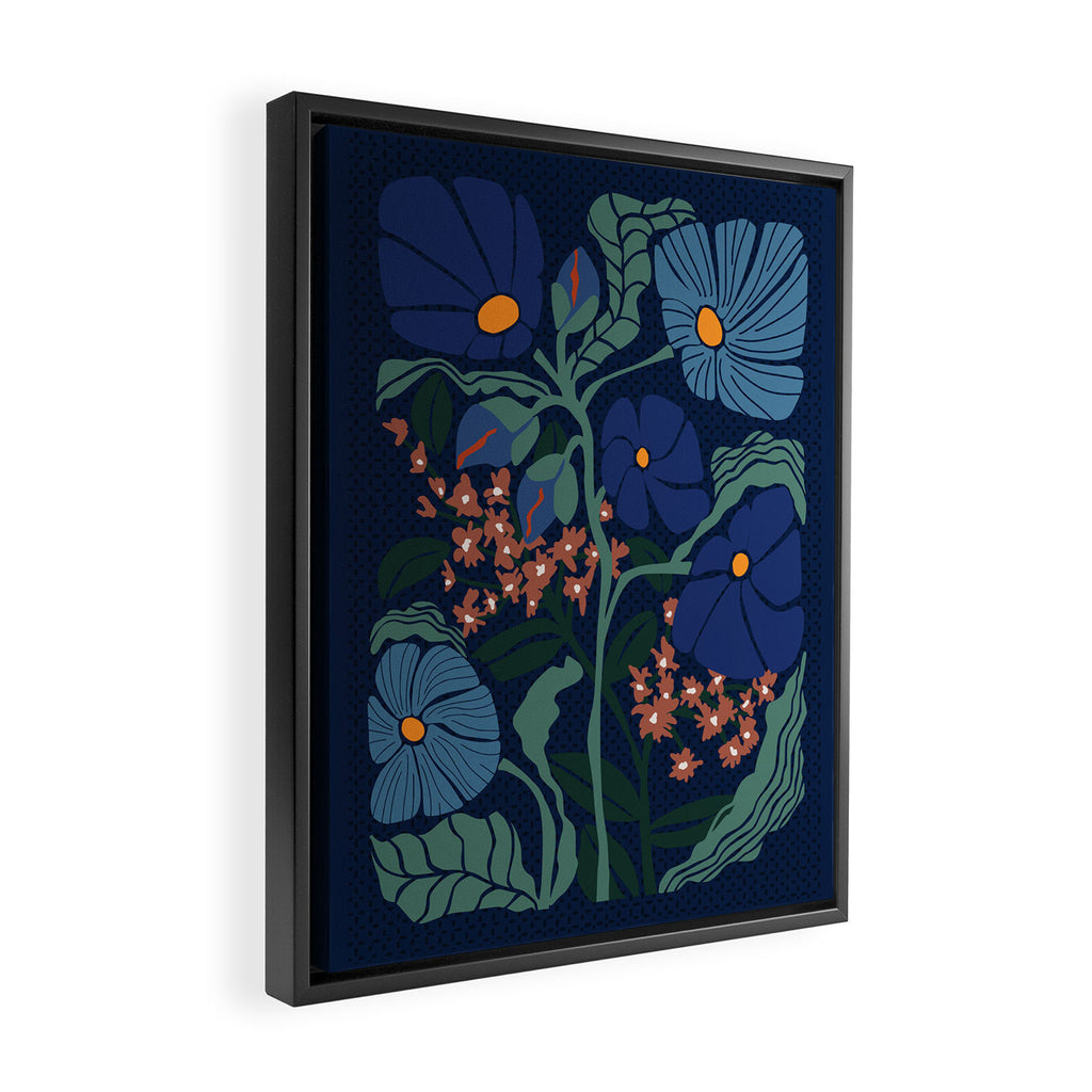 Klimt flower dark blue Framed Canvas Print Gallery Image 2