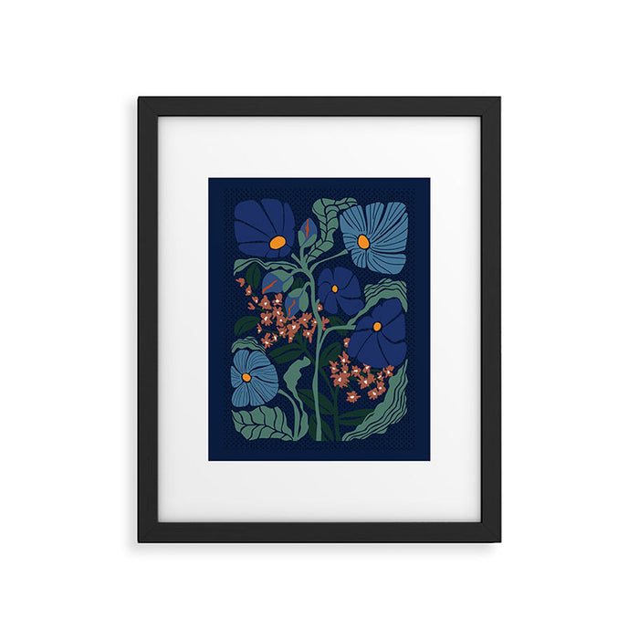 Klimt flower dark blue Framed Art Print Gallery Image 1