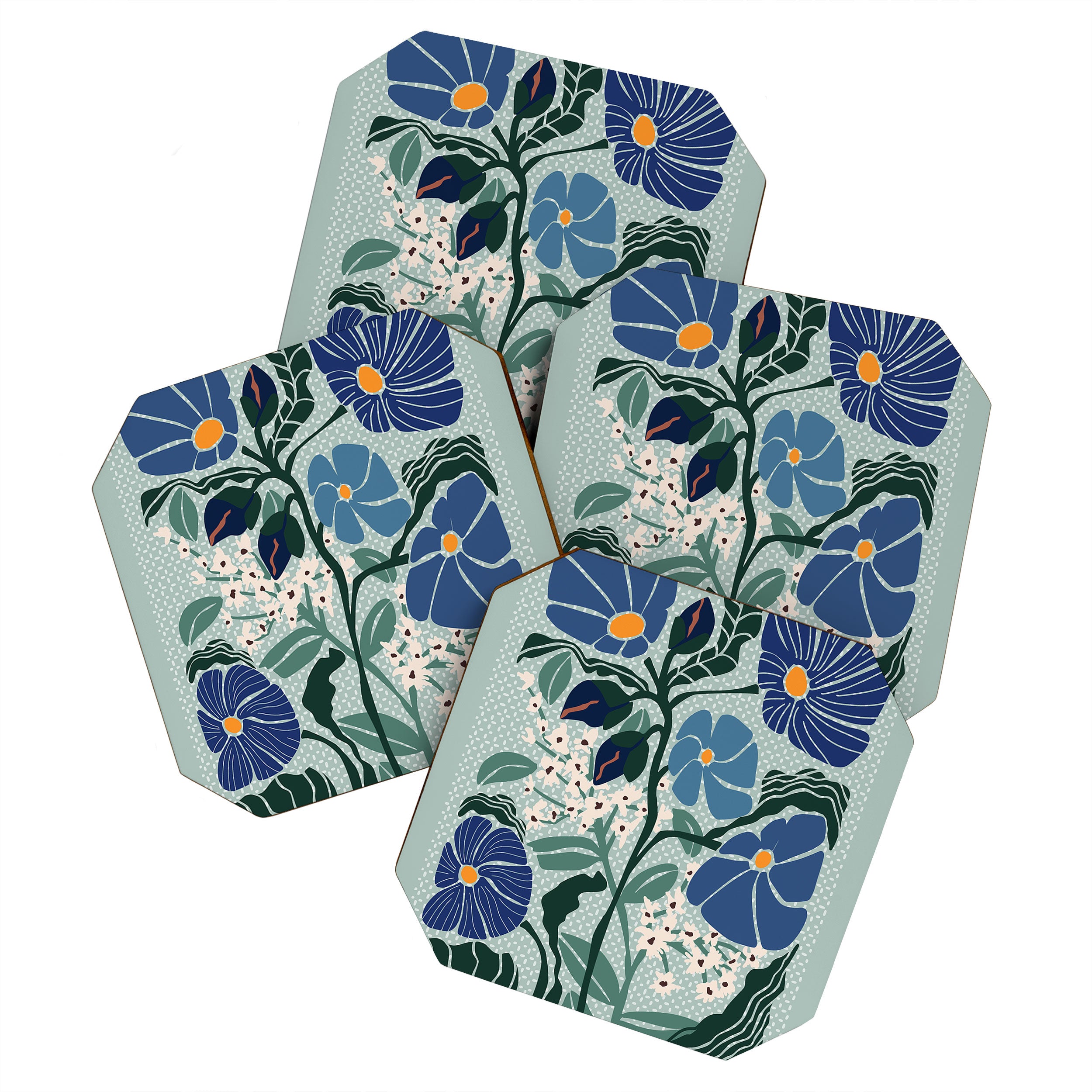 Klimt flowers light blue Coaster Gallery Image 1