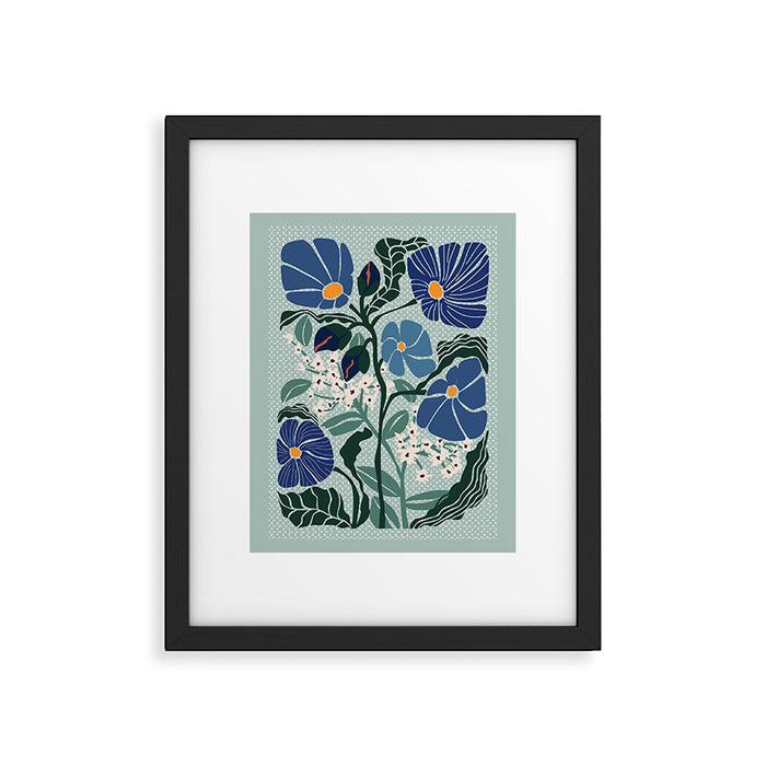 Klimt flowers light blue Framed Art Print Gallery Image 1