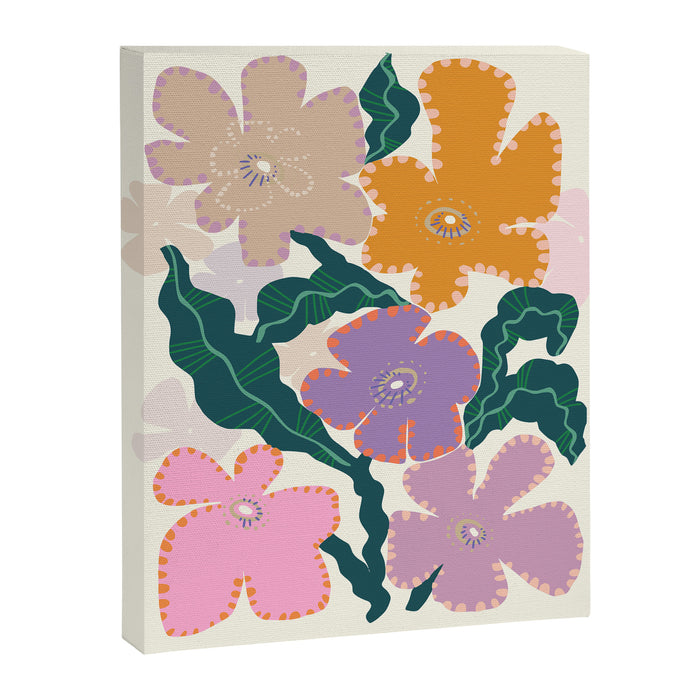 Large Pink  Retro Flowers Canvas Print Gallery Image 1